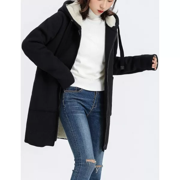 Gihuo Women's Winter Coat Sherpa Lined Zip Hoodie Long Sweatshirt