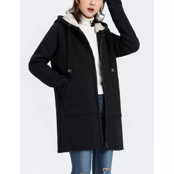 Gihuo Women's Winter Coat Sherpa Lined Zip Hoodie Long Sweatshirt