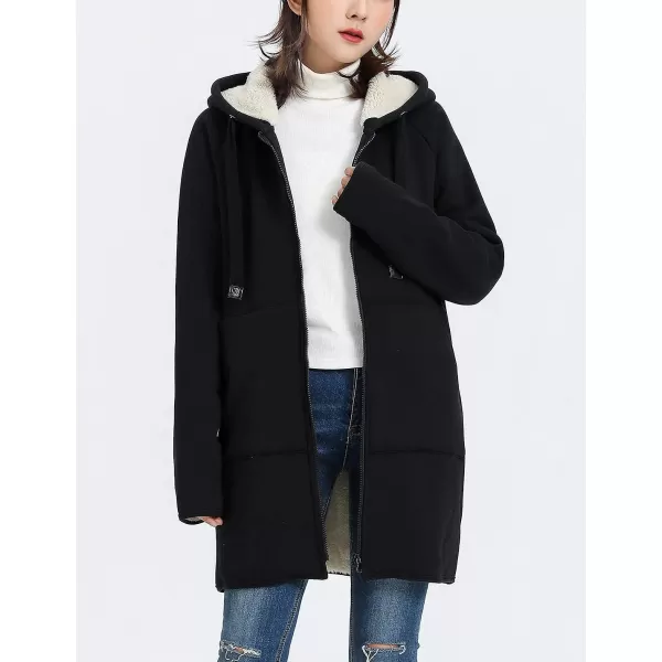 Gihuo Women's Winter Coat Sherpa Lined Zip Hoodie Long Sweatshirt