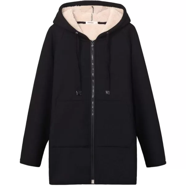 Gihuo Women's Winter Coat Sherpa Lined Zip Hoodie Long Sweatshirt