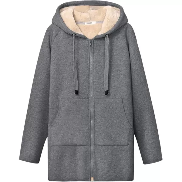 Gihuo Women's Winter Coat Sherpa Lined Zip Hoodie Long Sweatshirt
