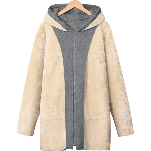 Gihuo Women's Winter Coat Sherpa Lined Zip Hoodie Long Sweatshirt