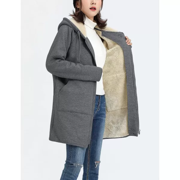 Gihuo Women's Winter Coat Sherpa Lined Zip Hoodie Long Sweatshirt