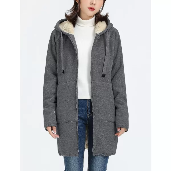 Gihuo Women's Winter Coat Sherpa Lined Zip Hoodie Long Sweatshirt