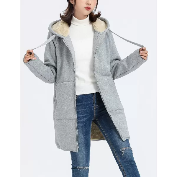 Gihuo Women's Winter Coat Sherpa Lined Zip Hoodie Long Sweatshirt