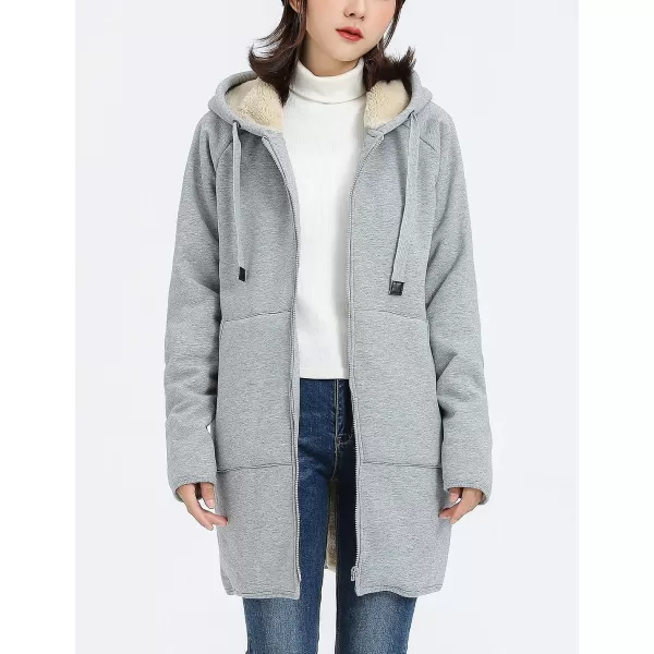 Gihuo Women's Winter Coat Sherpa Lined Zip Hoodie Long Sweatshirt