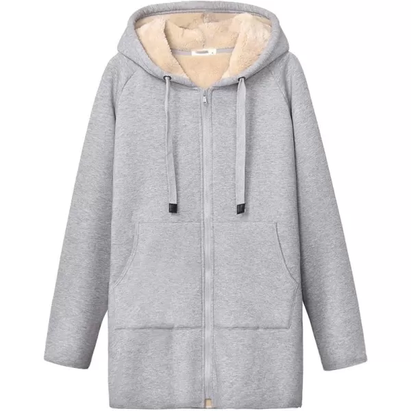 Gihuo Women's Winter Coat Sherpa Lined Zip Hoodie Long Sweatshirt