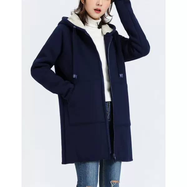Gihuo Women's Winter Coat Sherpa Lined Zip Hoodie Long Sweatshirt