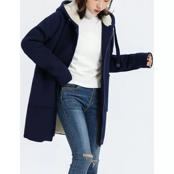 Gihuo Women's Winter Coat Sherpa Lined Zip Hoodie Long Sweatshirt