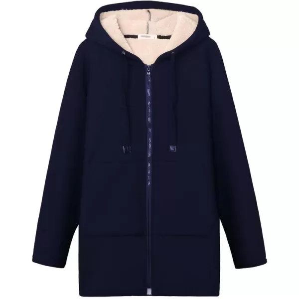 Gihuo Women's Winter Coat Sherpa Lined Zip Hoodie Long Sweatshirt