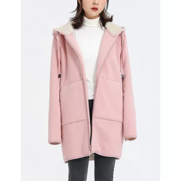 Gihuo Women's Winter Coat Sherpa Lined Zip Hoodie Long Sweatshirt