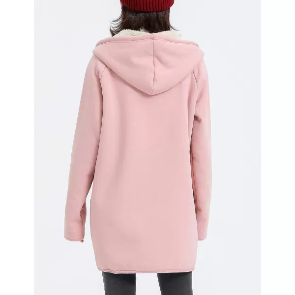 Gihuo Women's Winter Coat Sherpa Lined Zip Hoodie Long Sweatshirt