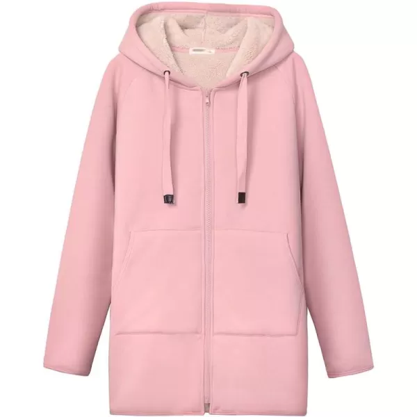 Gihuo Women's Winter Coat Sherpa Lined Zip Hoodie Long Sweatshirt