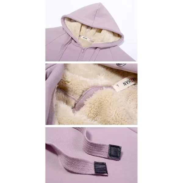 Gihuo Women's Winter Coat Sherpa Lined Zip Hoodie Long Sweatshirt