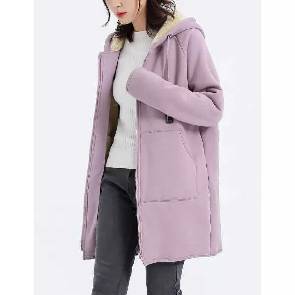 Gihuo Women's Winter Coat Sherpa Lined Zip Hoodie Long Sweatshirt