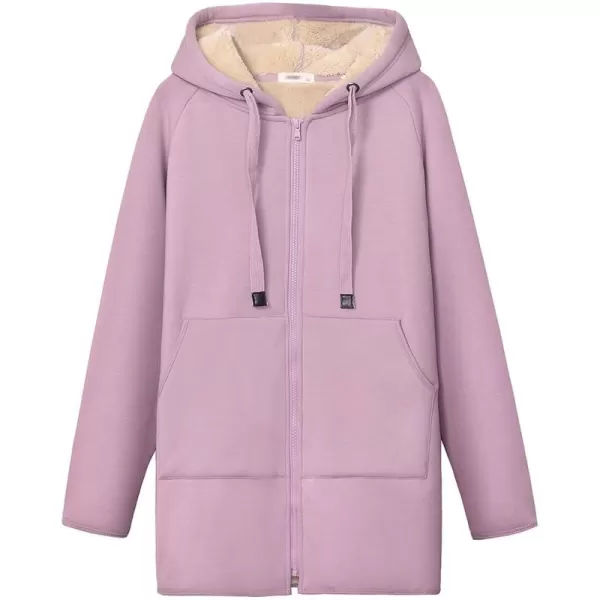 Gihuo Women's Winter Coat Sherpa Lined Zip Hoodie Long Sweatshirt