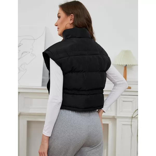 Gihuo Women's Winter Cropped Puffer Vest Zip Up Stand Up Collar Quilted Vest Padded Gilet with Pockets