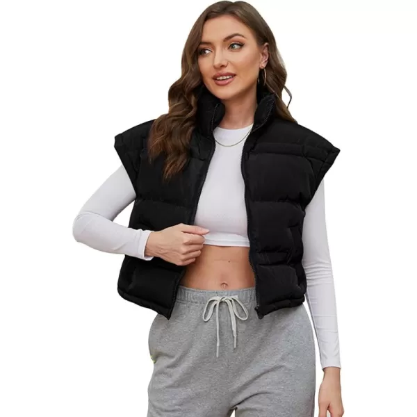 Gihuo Women's Winter Cropped Puffer Vest Zip Up Stand Up Collar Quilted Vest Padded Gilet with Pockets