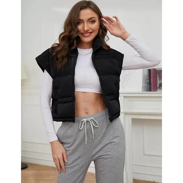 Gihuo Women's Winter Cropped Puffer Vest Zip Up Stand Up Collar Quilted Vest Padded Gilet with Pockets
