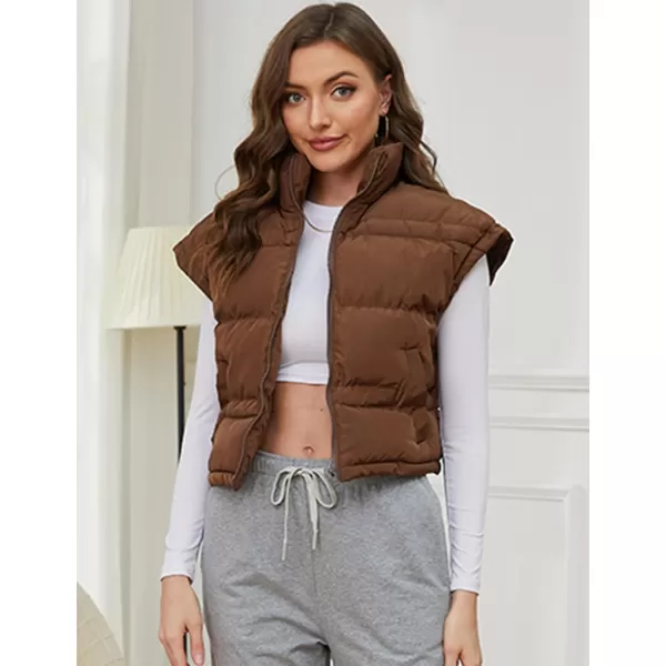 Gihuo Women's Winter Cropped Puffer Vest Zip Up Stand Up Collar Quilted Vest Padded Gilet with Pockets