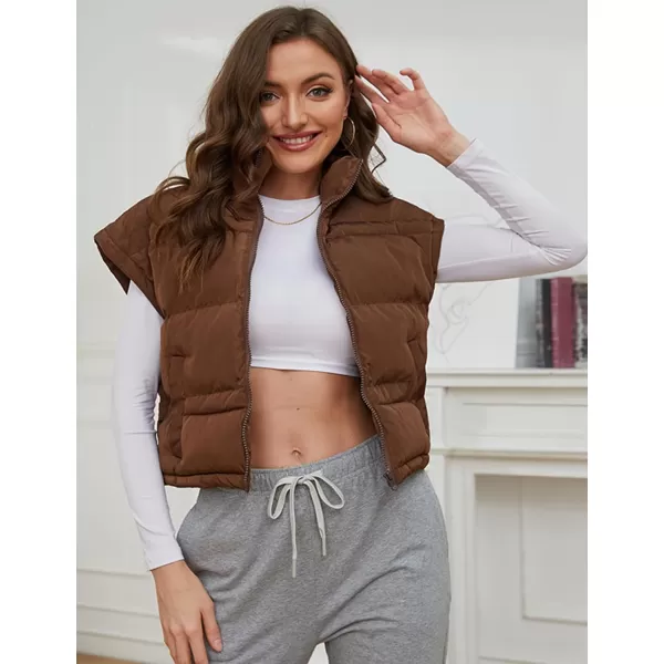 Gihuo Women's Winter Cropped Puffer Vest Zip Up Stand Up Collar Quilted Vest Padded Gilet with Pockets