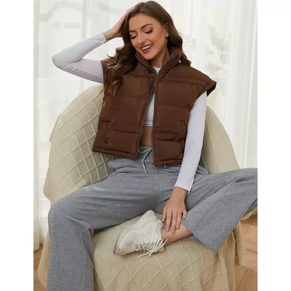 Gihuo Women's Winter Cropped Puffer Vest Zip Up Stand Up Collar Quilted Vest Padded Gilet with Pockets