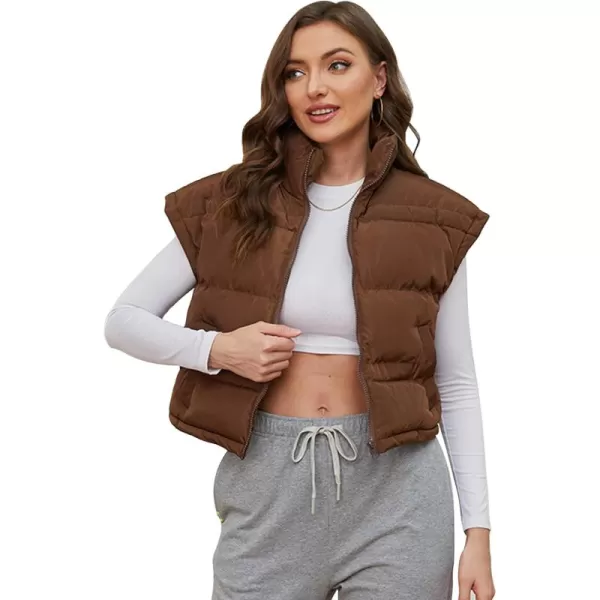Gihuo Women's Winter Cropped Puffer Vest Zip Up Stand Up Collar Quilted Vest Padded Gilet with Pockets