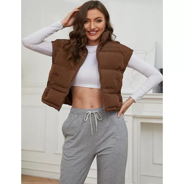 Gihuo Women's Winter Cropped Puffer Vest Zip Up Stand Up Collar Quilted Vest Padded Gilet with Pockets