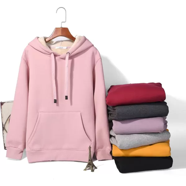 Gihuo Women's Winter Warm Hoodie Sherpa Fleece Lined Pullover Hoodie Hooded Sweatshirt