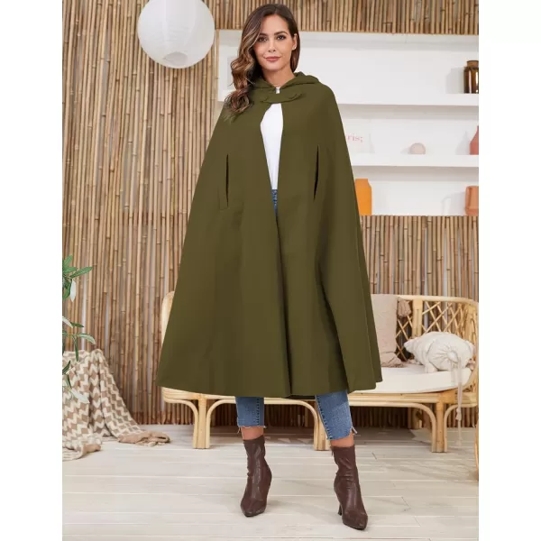 Gihuo Women's Wool Blend Hooded Cape Poncho Maxi Cloak Coat