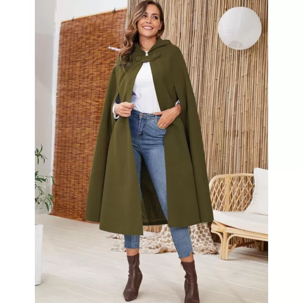 Gihuo Women's Wool Blend Hooded Cape Poncho Maxi Cloak Coat
