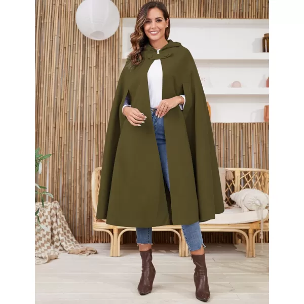 Gihuo Women's Wool Blend Hooded Cape Poncho Maxi Cloak Coat