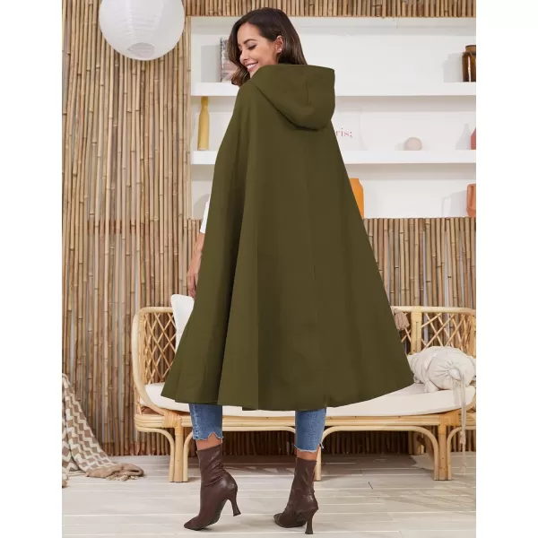 Gihuo Women's Wool Blend Hooded Cape Poncho Maxi Cloak Coat