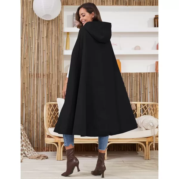 Gihuo Women's Wool Blend Hooded Cape Poncho Maxi Cloak Coat