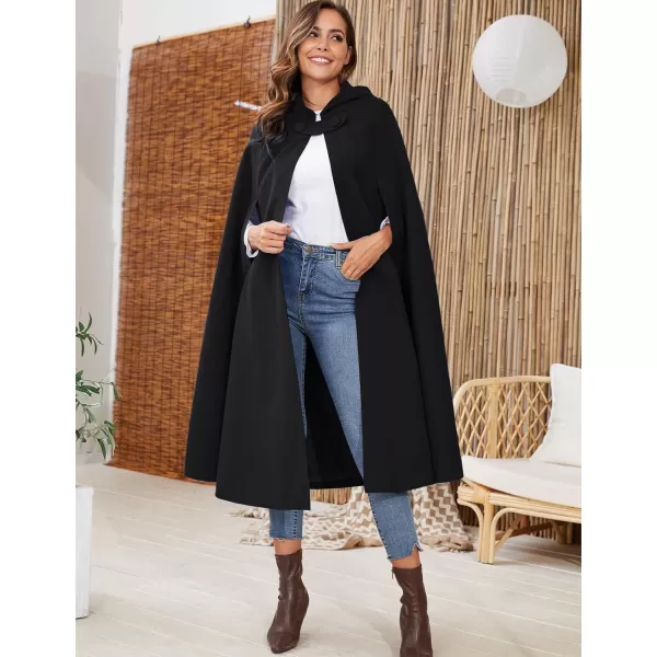 Gihuo Women's Wool Blend Hooded Cape Poncho Maxi Cloak Coat