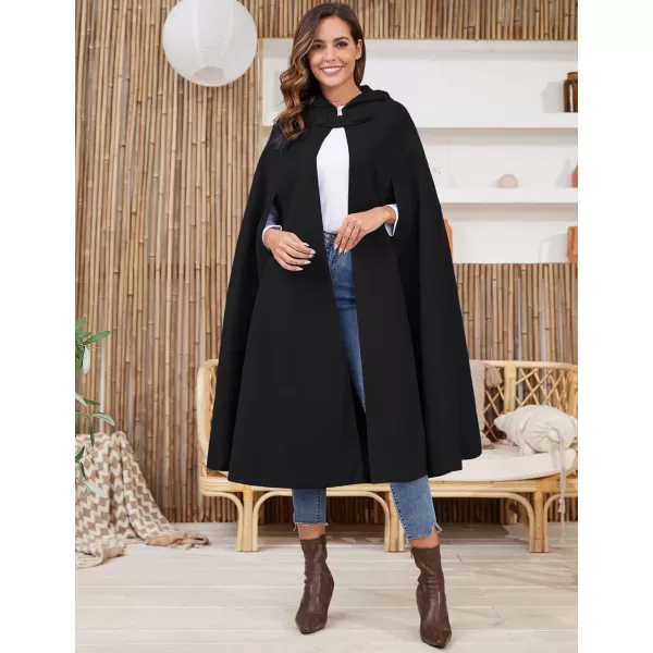 Gihuo Women's Wool Blend Hooded Cape Poncho Maxi Cloak Coat