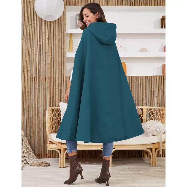 Gihuo Women's Wool Blend Hooded Cape Poncho Maxi Cloak Coat