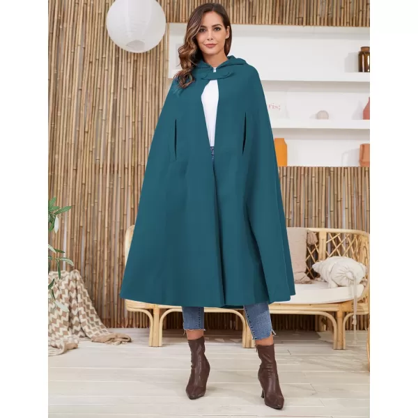Gihuo Women's Wool Blend Hooded Cape Poncho Maxi Cloak Coat