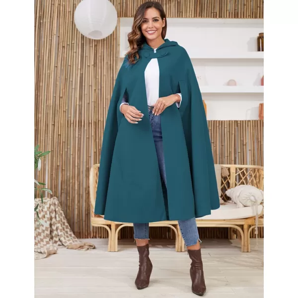 Gihuo Women's Wool Blend Hooded Cape Poncho Maxi Cloak Coat