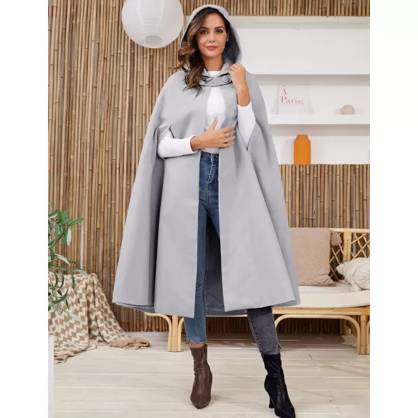 Gihuo Women's Wool Blend Hooded Cape Poncho Maxi Cloak Coat