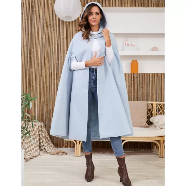 Gihuo Women's Wool Blend Hooded Cape Poncho Maxi Cloak Coat