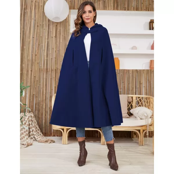 Gihuo Women's Wool Blend Hooded Cape Poncho Maxi Cloak Coat