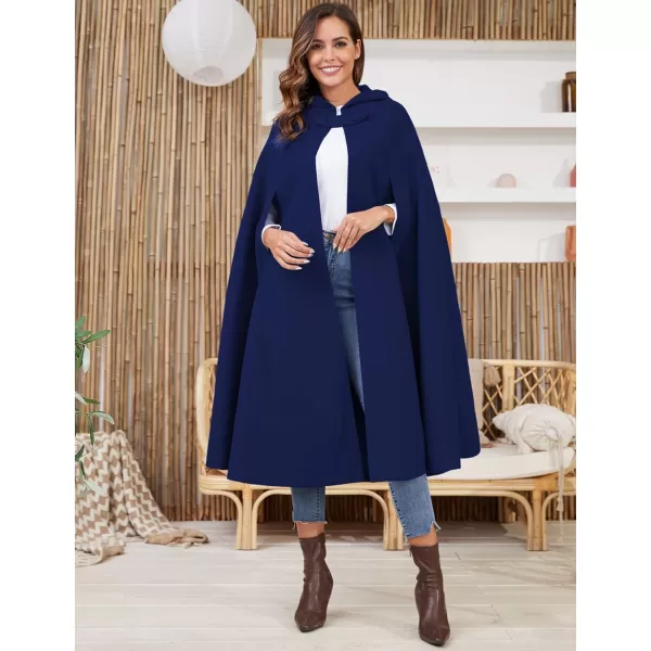 Gihuo Women's Wool Blend Hooded Cape Poncho Maxi Cloak Coat