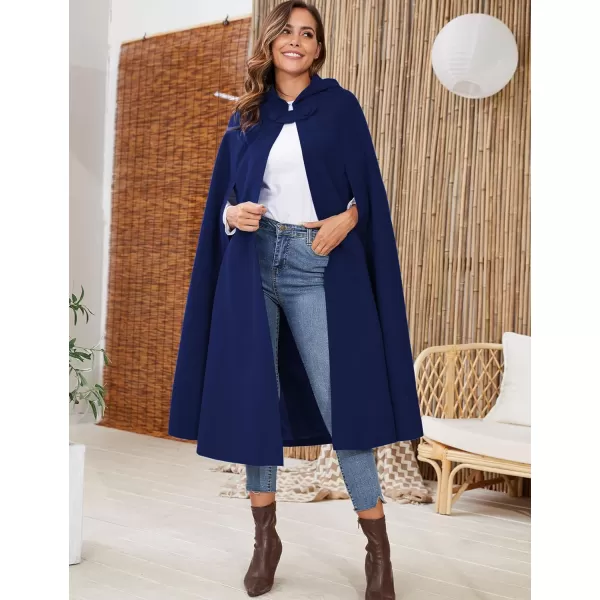 Gihuo Women's Wool Blend Hooded Cape Poncho Maxi Cloak Coat