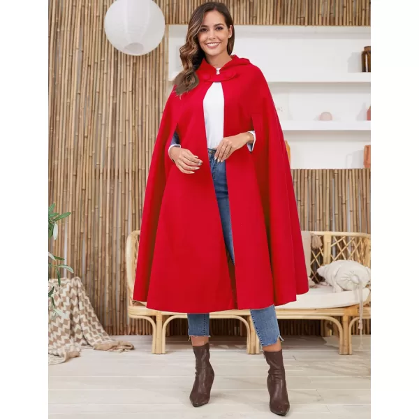 Gihuo Women's Wool Blend Hooded Cape Poncho Maxi Cloak Coat
