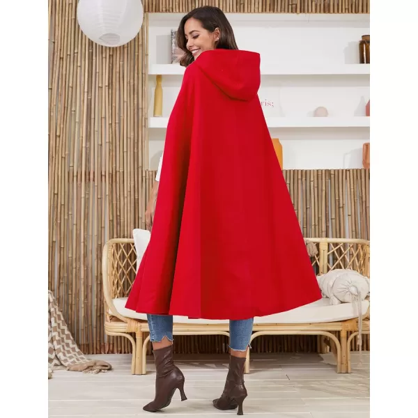 Gihuo Women's Wool Blend Hooded Cape Poncho Maxi Cloak Coat