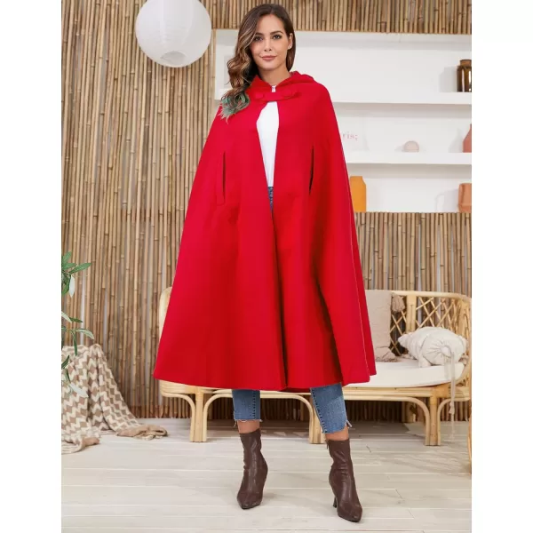Gihuo Women's Wool Blend Hooded Cape Poncho Maxi Cloak Coat