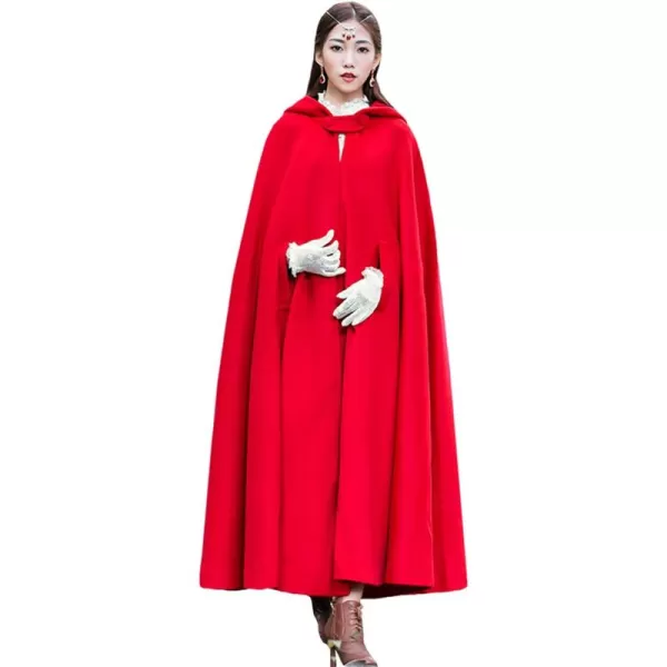 Gihuo Women's Wool Blend Hooded Cape Poncho Maxi Cloak Coat