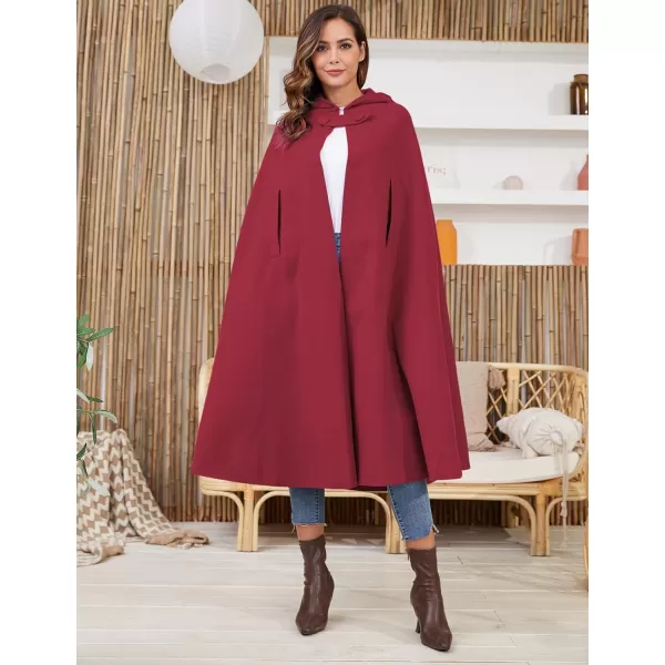 Gihuo Women's Wool Blend Hooded Cape Poncho Maxi Cloak Coat