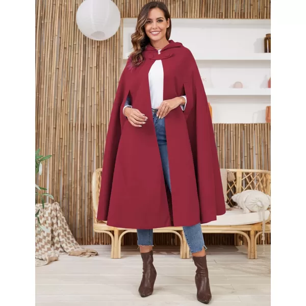 Gihuo Women's Wool Blend Hooded Cape Poncho Maxi Cloak Coat